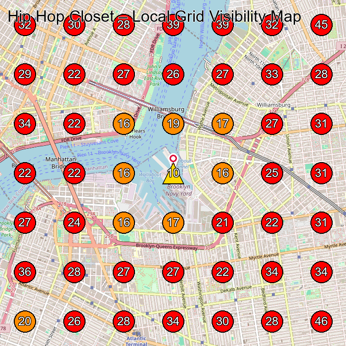 Hip Hop Closet GeoGrid visibility map for Clothing Store in Brooklyn